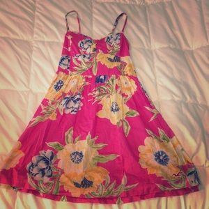 Pink floral spaghetti strap mini dress
